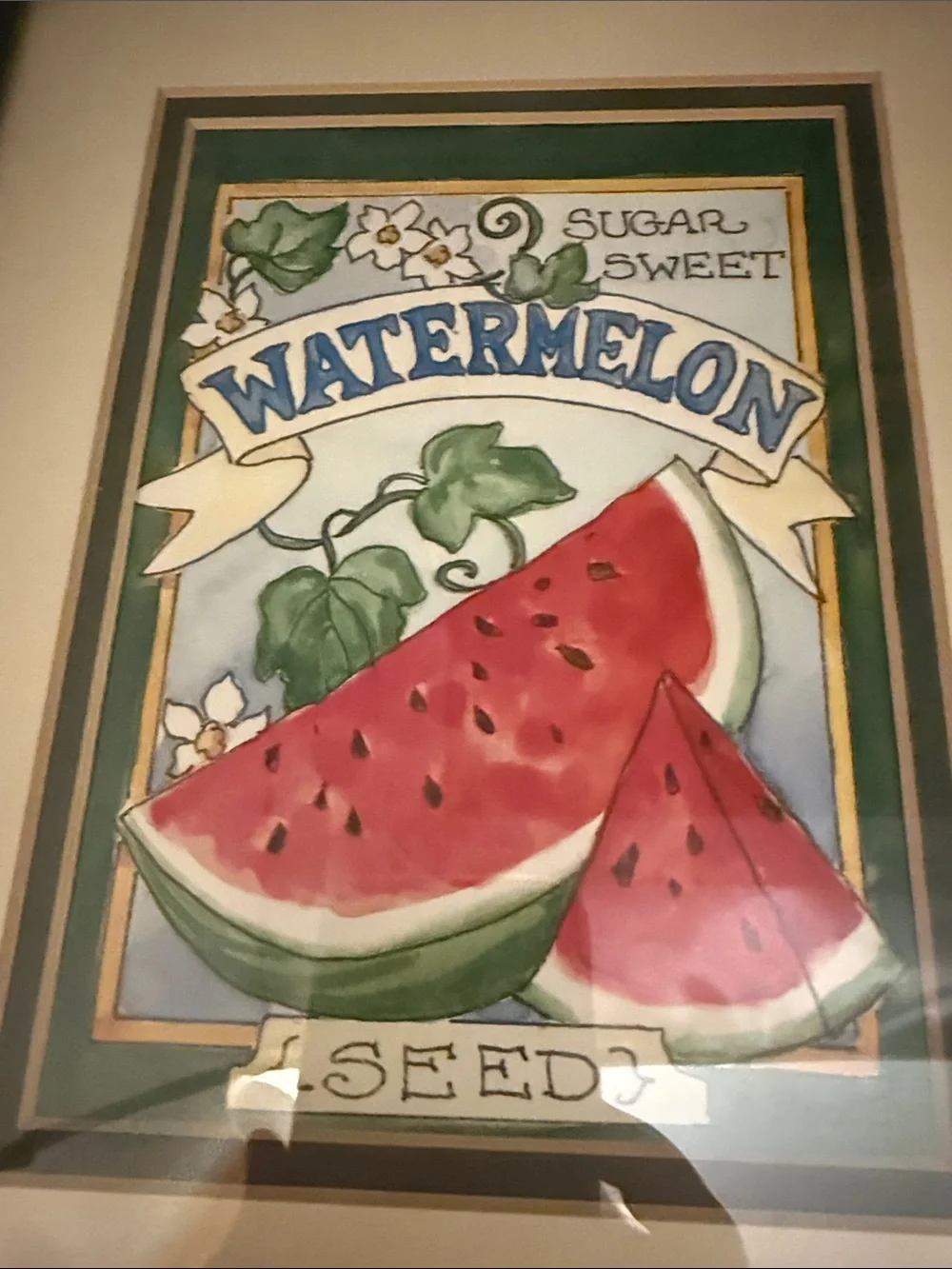 “Large Watermelon Seed Packet” framed picture of a watermelon seed packet.